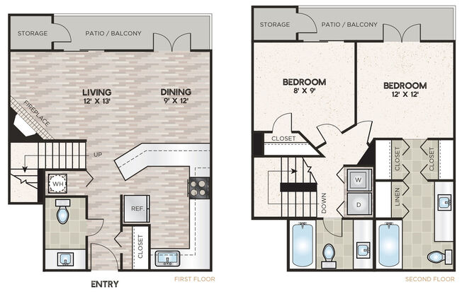2 beds, 2.5 baths, 1,080 sqft, $1,600