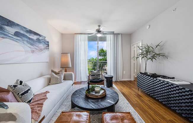 a living room with a couch and a coffee table