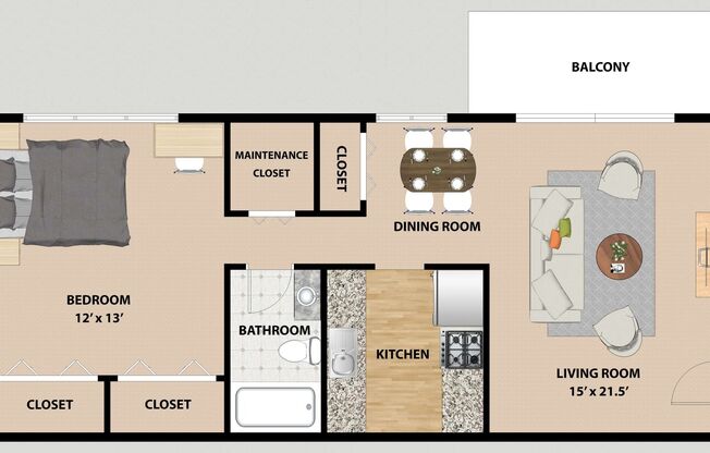 1 bed, 1 bath, 690 sqft, $1,110, Unit 7105