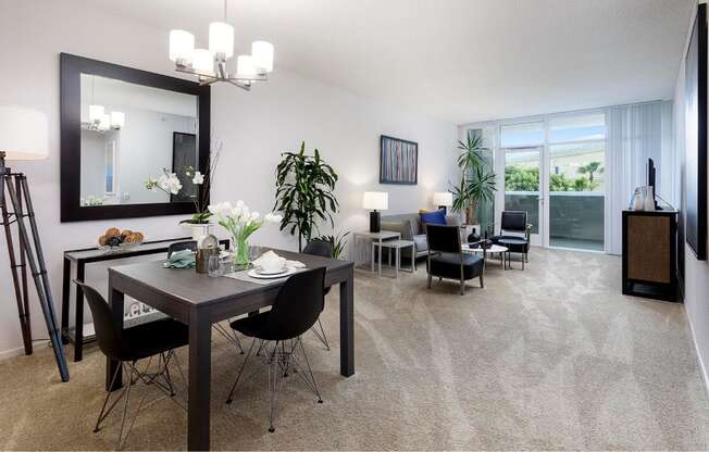 Dining And Kitchen View at Towers at Costa Verde Apartments, California