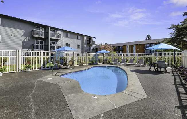 In-ground Sparkling Swimming Pool with Gated Entry at Pacific Park Apartment Homes, Edmonds, 98026