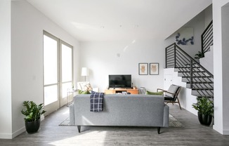 Staged Living Room with view form behind couch