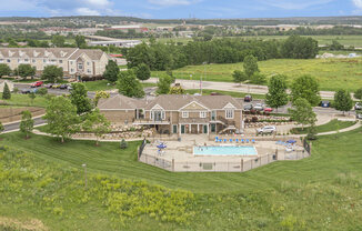 Aerial View of Pool With Large Sundeck at Colonial Pointe at Fairview Apartments, Nebraska