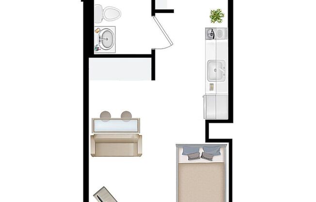 Studio, 1 bath, 315 sqft, $1,280, Unit 410