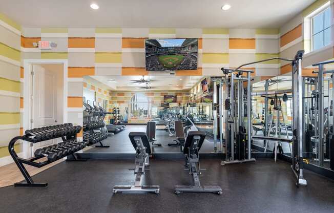 Free Weights in Fitness Center at Bella Victoria Apartments in Mesa Arizona January 2021