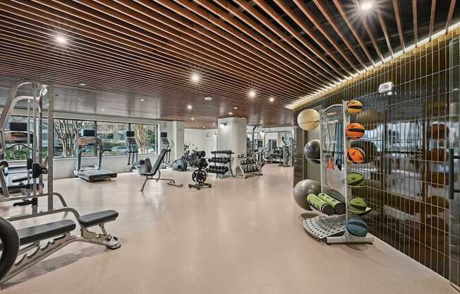 Renovated Fitness Center with a variety of equipment including weights and machines.