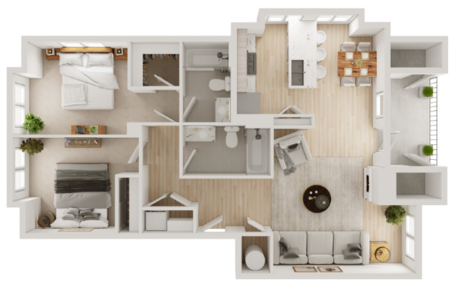 2 beds, 2 baths, 1,005 sqft, $1,994, Unit 1350-302