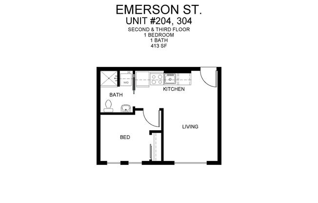 1 bed, 1 bath, 413 sqft, $1,125, Unit 304