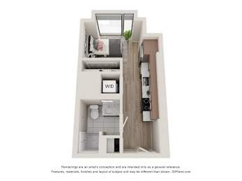 Studio, 1 bath, 336 sqft, $1,369