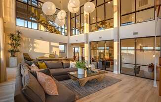 a living room with a couch and a coffee table