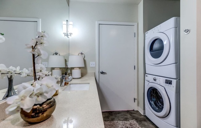 Bathroom with full size washer & dryer