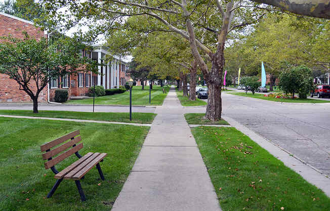 Beautiful Paths with Benches at Green Acres Apartments,Saginaw Michigan