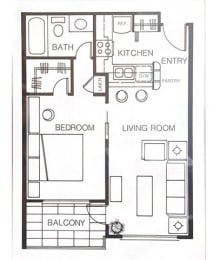 1x1floorplan at Huntington Terrace North Senior, Huntington Beach, CA