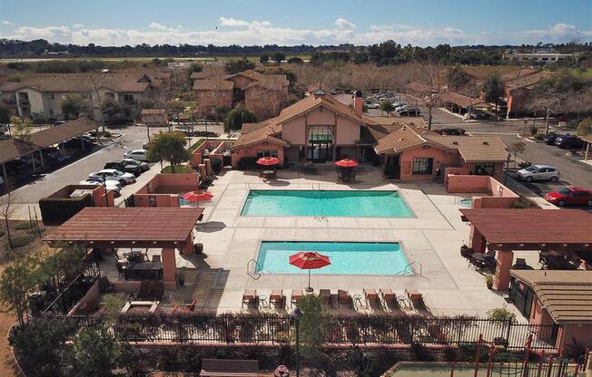Top view of swimming pool, at Willow Springs, Goleta, CA
