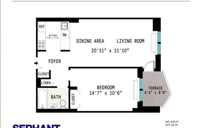 1 bed, 1 bath, 633 sqft, $4,695, Unit 8S