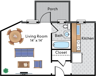 Studio, 1 bath, 392 sqft, $1,499