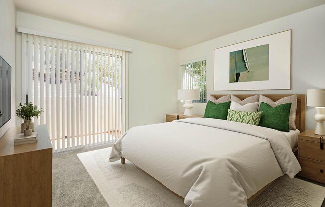 a bedroom with a large bed in a hotel room