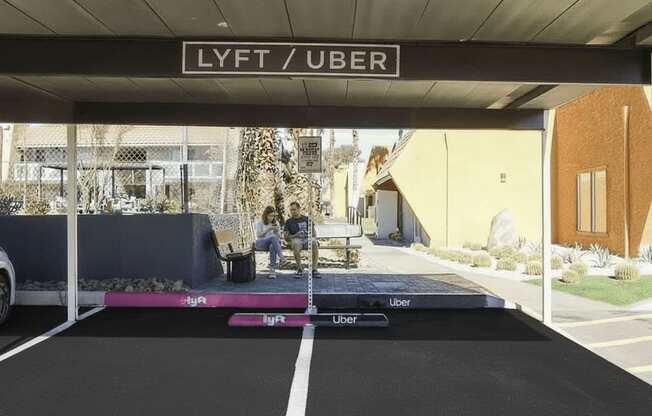 A virtual staging of a Lyft/Uber pickup area.