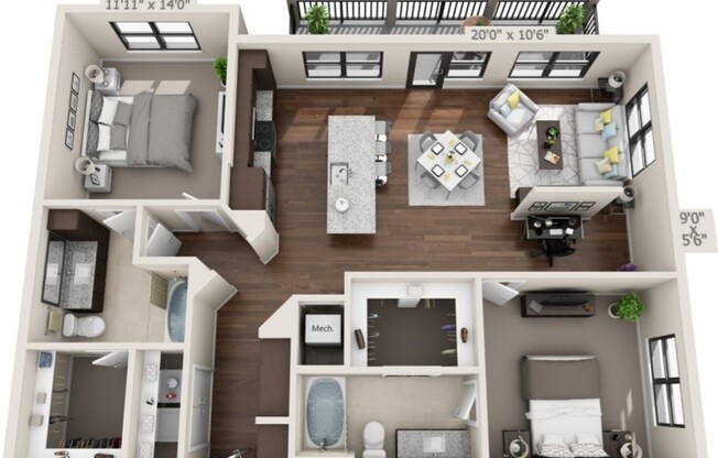 2 beds, 2 baths, 1,230 sqft, $2,278