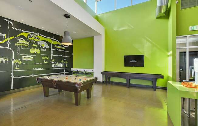 Pool table in large community room at student apartments in Tempe, AZ