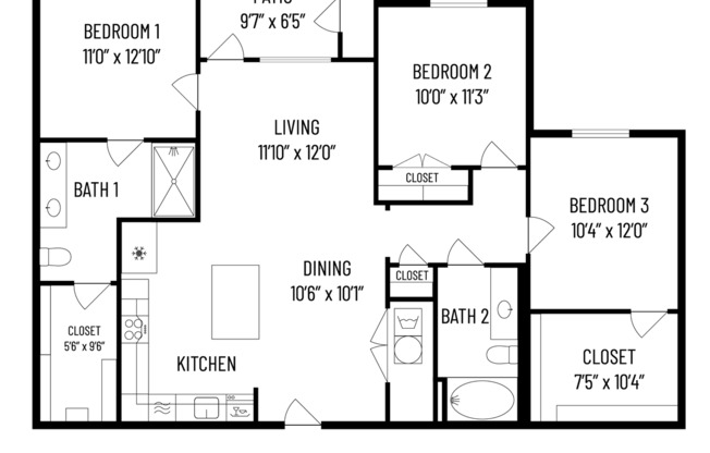 3 beds, 2 baths, 1,212 sqft, $2,343, Unit 5203