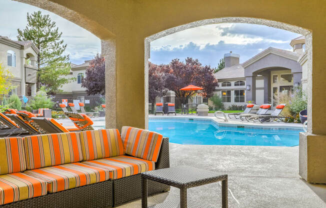 Covered lounge seating at Arterra, Albuquerque, NM, 87113