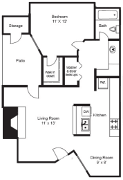 1 bed, 1 bath, 675 sqft, $1,244