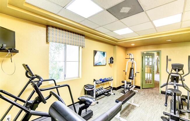 Fitness Center with cardio and weight training at Country Club at Valley View Senior Apartments in Las Vegas, NV, For Rent. Now leasing 1 and 2 bedroom apartments.