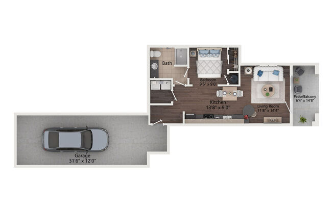 1 bed, 1 bath, 604 sqft, $1,325