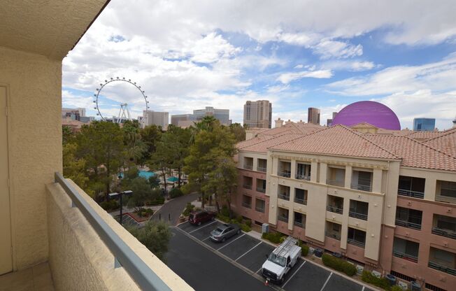 Meridian Unfurnished 1 Bed | 1 Bath Top Floor Condo with Stunning Views of Linq High Roller/MSG Sphere and Meridian Main Pool View