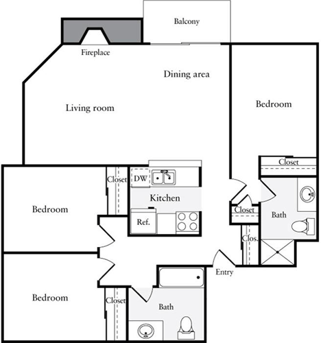 3 beds, 2 baths, 1,168 sqft, $3,115, Unit 7407