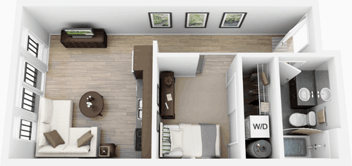 Studio, 1 bath, 533 sqft, $1,887, Unit 401