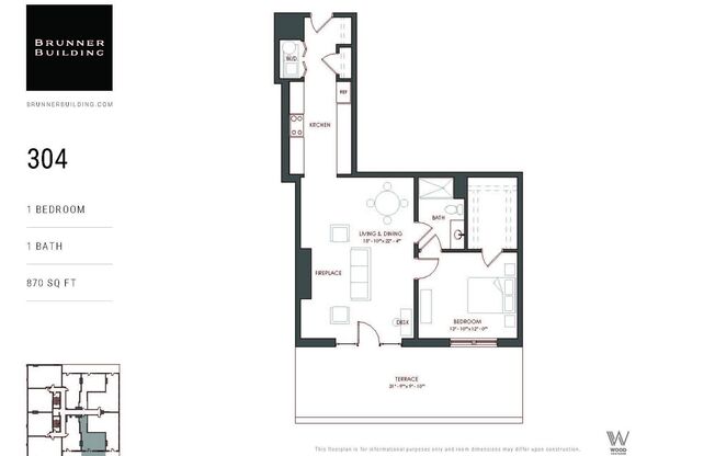 1 bed, 1 bath, 870 sqft, $1,945, Unit 304