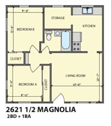 2 beds, 1 bath, $2,100