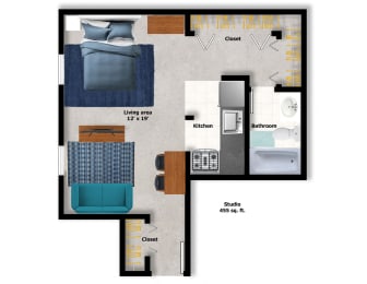 Studio, 1 bath, 455 sqft, $2,390