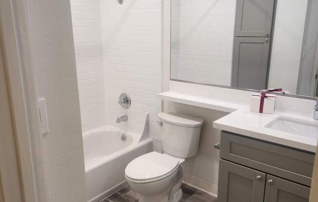 A white toilet is in a bathroom with a sink and a mirror.