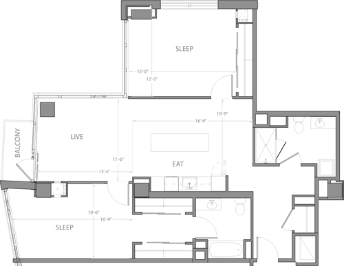 2 beds, 2 baths, 1,191 sqft, $5,610, Unit 1710