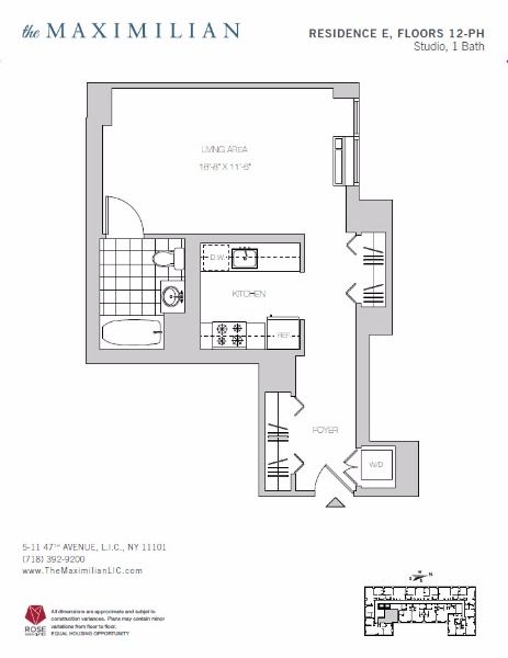 Studio, 1 bath, 518 sqft, $3,608, Unit PH-E