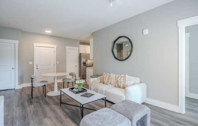 a living room with a couch and a table