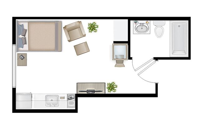 Studio, 1 bath, 280 sqft, $1,195, Unit 515