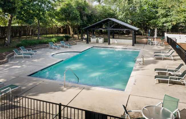 Pool with sundeck at The Grove at White Oak Apartments, The Barvin Group, Houston, Texas