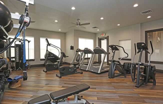a gym with a lot of exercise equipment.