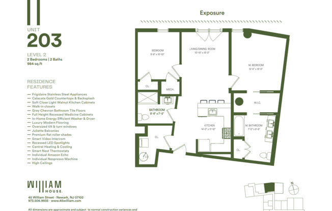 2 beds, 2 baths, 984 sqft, $2,850, Unit 203