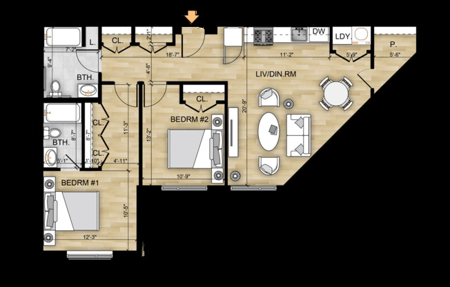 2 beds, 2 baths, 879 sqft, $2,875, Unit 516