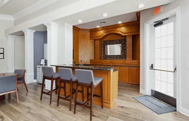 kitchen at the clubhouse at Grandeville on Saxon apartments in Orange City, Florida