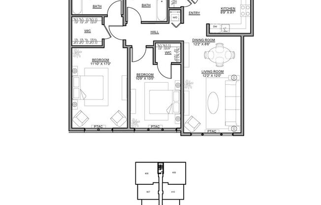 2 beds, 2 baths, 1,155 sqft, $2,995, Unit 402