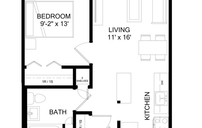 1 bed, 1 bath, 530 sqft, $1,224, Unit 1304