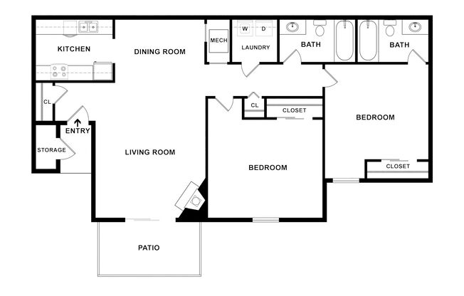 2 beds, 2 baths, 944 sqft, $995, Unit 213A