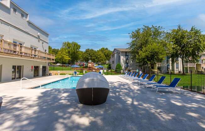 our apartments have a large pool and lounge chairs