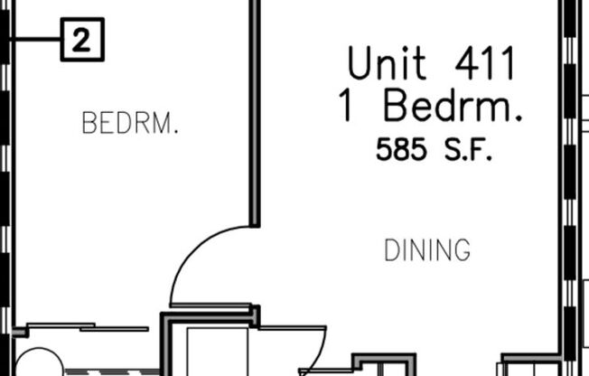1 bed, 1 bath, 585 sqft, $1,600, Unit 411